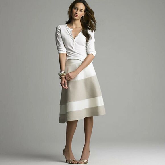 J Crew Collection Silk Linen A-Line Ivory Beige Skirt 4 - Picture 2 of 14